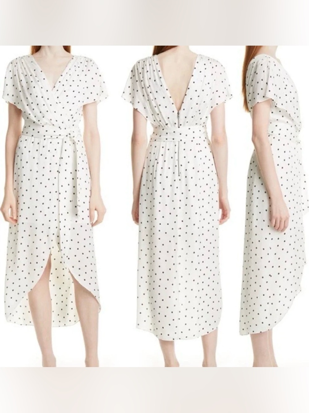 Alice + Olivia White Midi Dress with Black Polka Dots